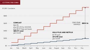 graph of cumulative costs of Comcast vs. Hulu Plus and Netflix