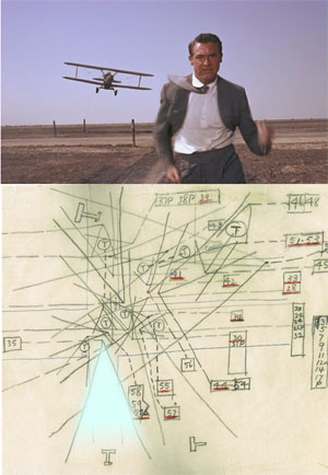 airplane scene, with Hitchcock's diagram